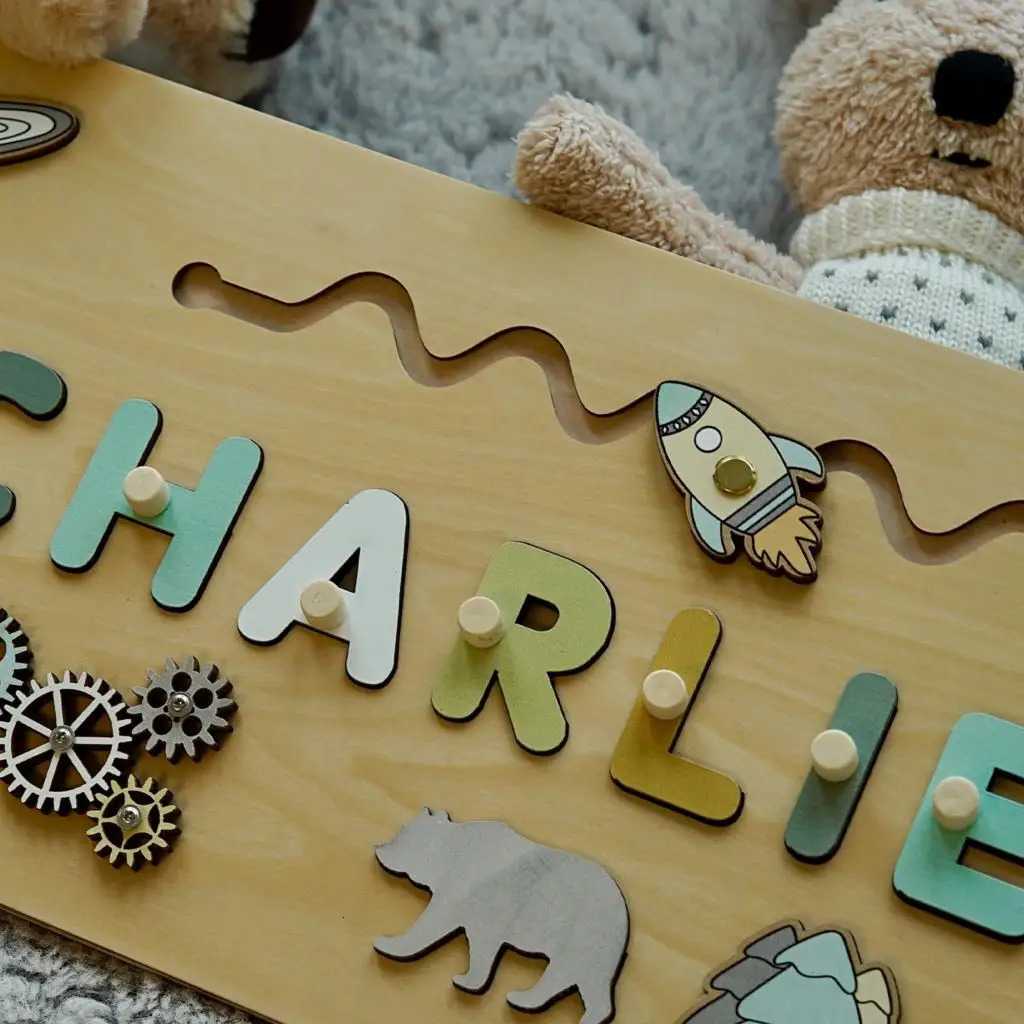 3D Puzzles Custom First Name Puzzle Personalized Gift Wooden Baby Game Board Jigsaw Educational Shape Matching Developmental Toy 231219
