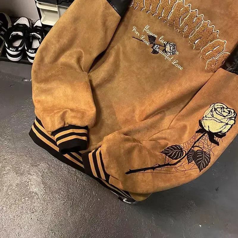 PU leather jackets suede padded vintage baseball for women winter fashion trend high level couple 231020