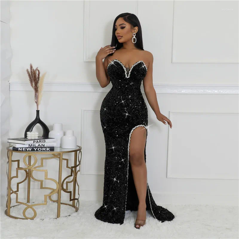 Casual Dresses Dinner Women's Summer -selling Sleeveless Off-the-shoulder Fashion Sexy Temperament Tight Split Design Dress