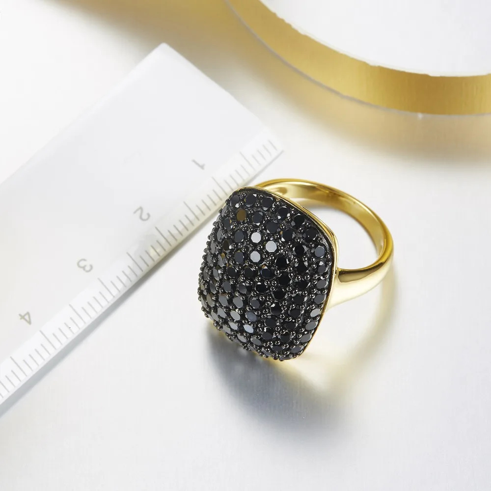 Wedding Rings HUTANG Yellow Gold Color Women's Cluster Ring Natural Gemstone Black Spinel 925 Sterling Silver Rings Fine Elegant Jewelry Gift 231