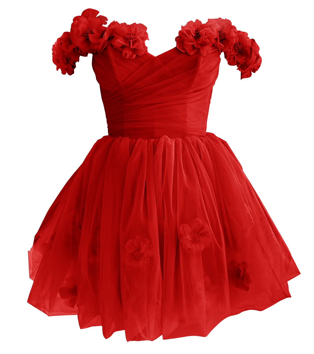 Off The Shoulder Tulle Short Homecoming Dresses Flowers A Line Cocktail Formal Occasion Cocktail Prom Party Graudation Gowns HD1028