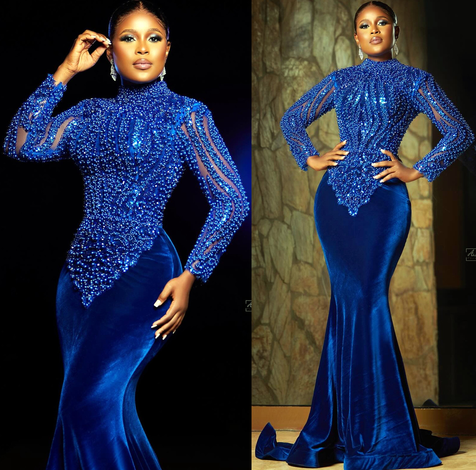2024 Aso Ebi Royal Blue Mermaid Prom Dress Beaded Sequined Lace Evening Formal Party Second Reception Birthday Engagement Gowns Dresses Robe De Soiree