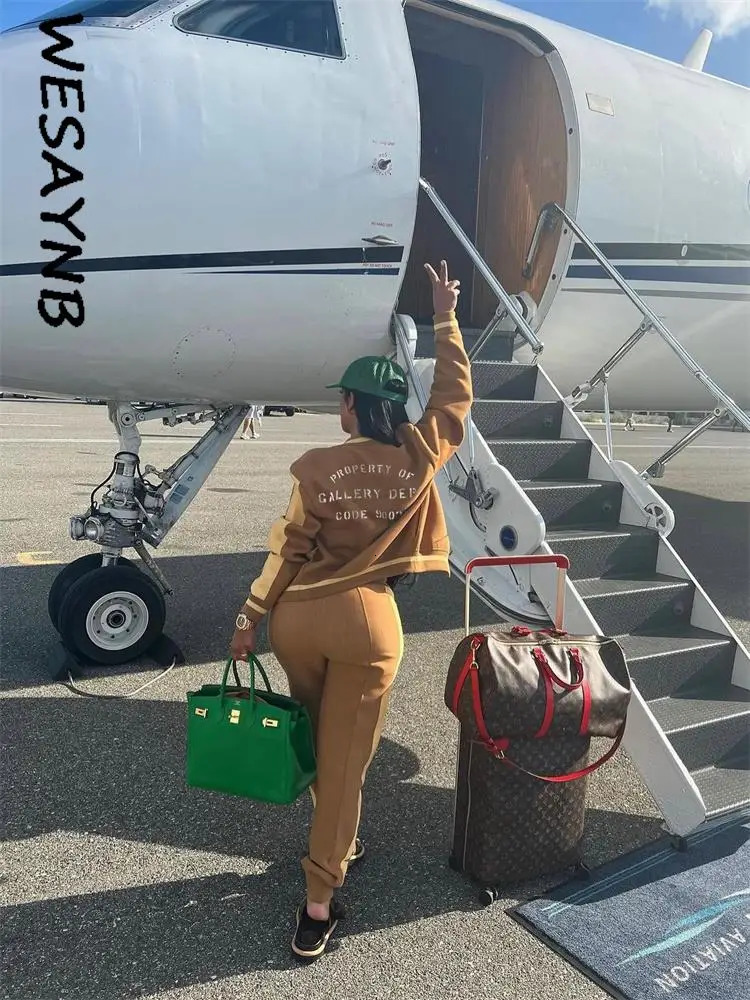 Soild khaki Baseball Fashion Buttons Jackets For Women Crop Top Coats Varsity Bomber Blue Print Long Sleeve 231220