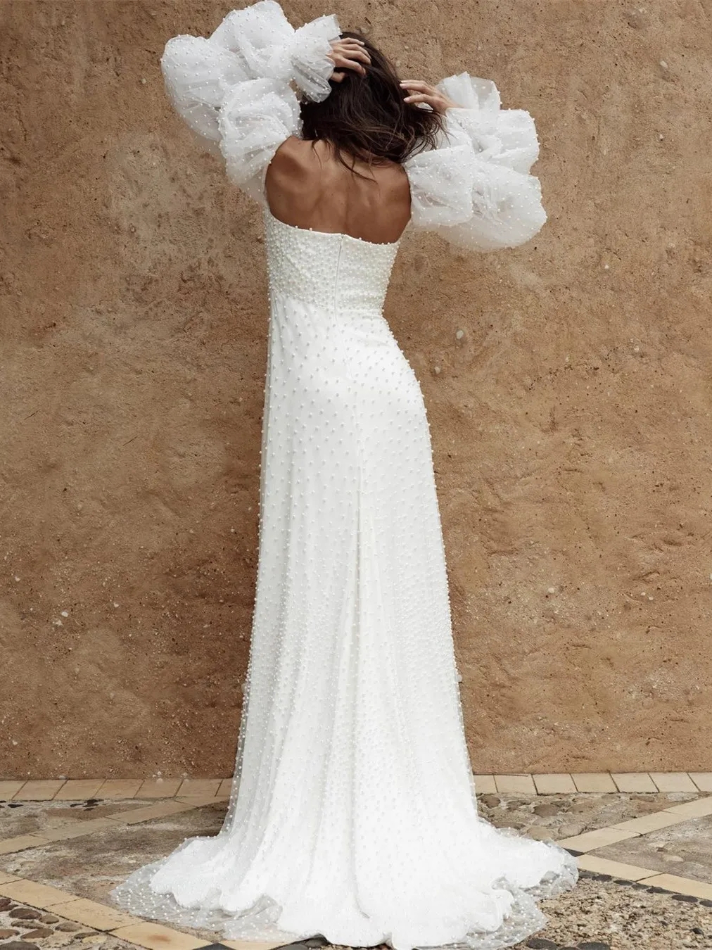 A-line Wedding Dress Women 2024 Square Neck Puffy Long Sleeves Backless Country Bridal Bride Party Gowns Vestido De Novia Customed