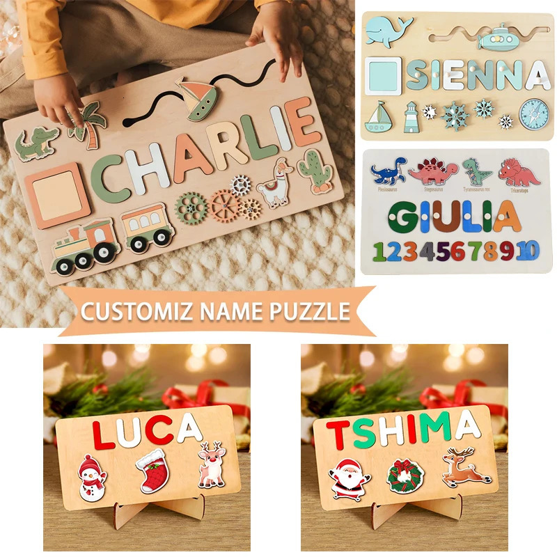 3D Puzzles Custom First Name Puzzle Personalized Gift Wooden Baby Game Board Jigsaw Educational Shape Matching Developmental Toy 231219
