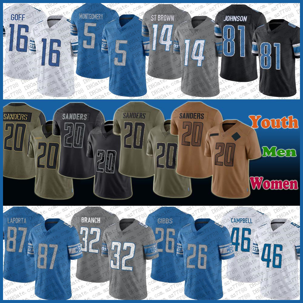 14 Amon Ra St Brown Sam LaPorta DetroitLionsFootball Jersey David Montgomery Jared Goff Jahmyr Gibbs Brian Branch Jack Fox Dan Campbell Barry Sanders