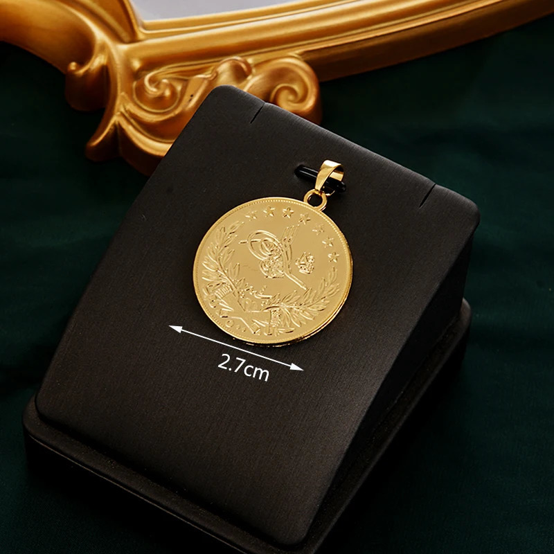 Pendant Necklaces Turkish Coin Gold Color Arabic Totem Necklace Pendants Copper Bridal Gifts Muslim Ethnic Wedding Jewelry Bijoux Women 231219