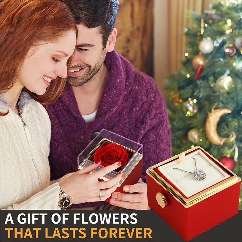 Jewelry Boxes Gifts for Girlfriend Rotating Eternal Rose Gift Box Necklace Set Preserved Flower Jewelry Box For Valentine Christmas Birthday 231219