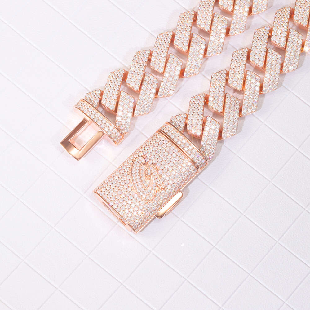 Customized 25.5mm Hip Hop Jewelry S925 Silver Solid Back Cuban Link Chain d Color Vvs Moissanite Rose Gold Plated Heavy Chain