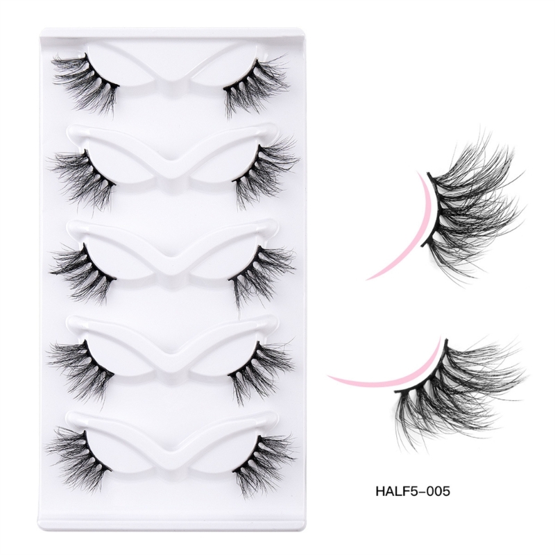 False - Lightweight Furry Half Lashes for a Wispy Cat Eye Look, 3D Effect, Natural Faux Eyelashes X250925