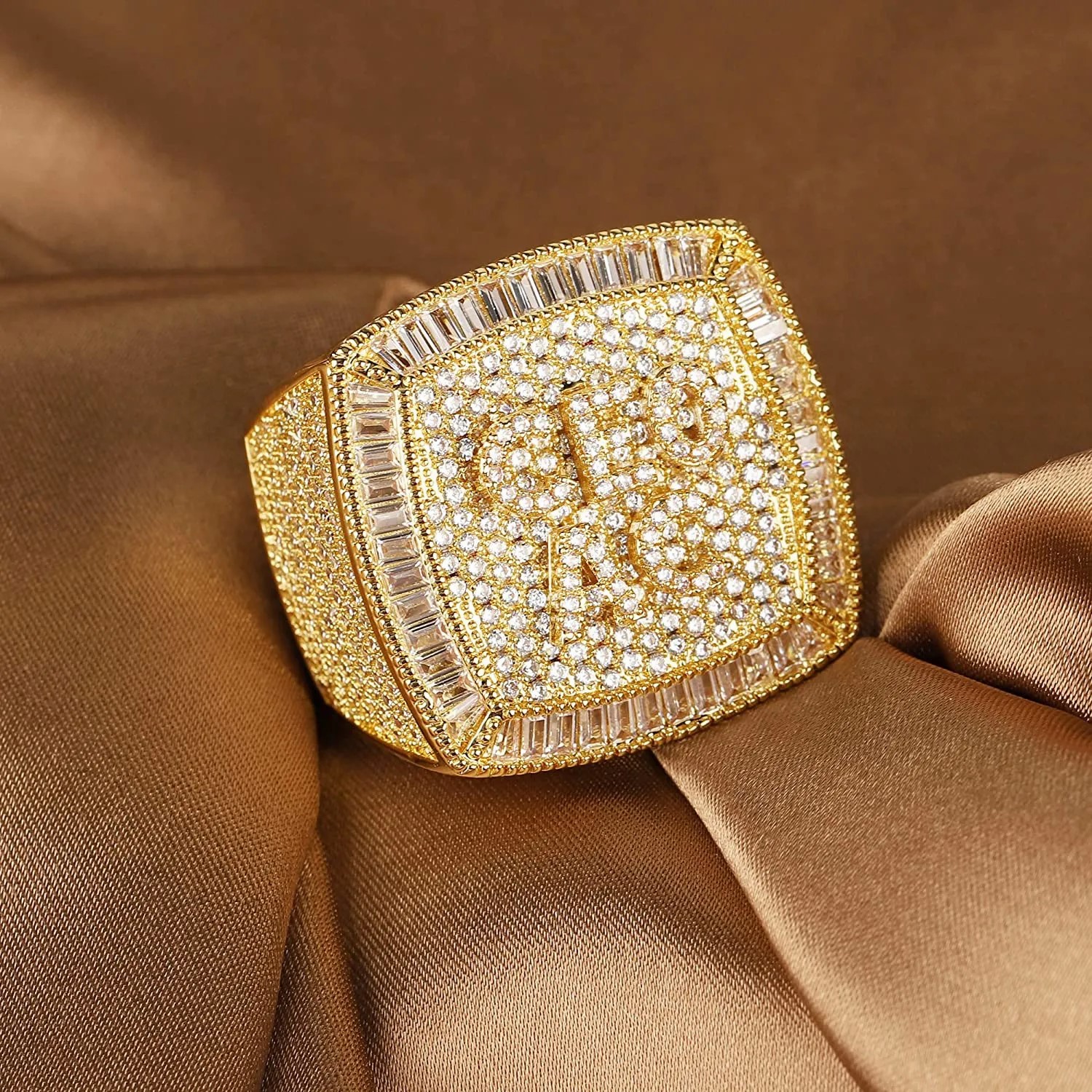 Custom Initial ABC Sier VVS Baguette Moissanite Iced Out Hip-Hop Letter Name Championship Rings Men