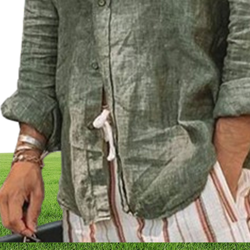 Summer Thin Loose Cotton Linen Shirt blusa Green Beige Long Sleeve Hawaiian Men039s 3XL 2XL Tops6892921