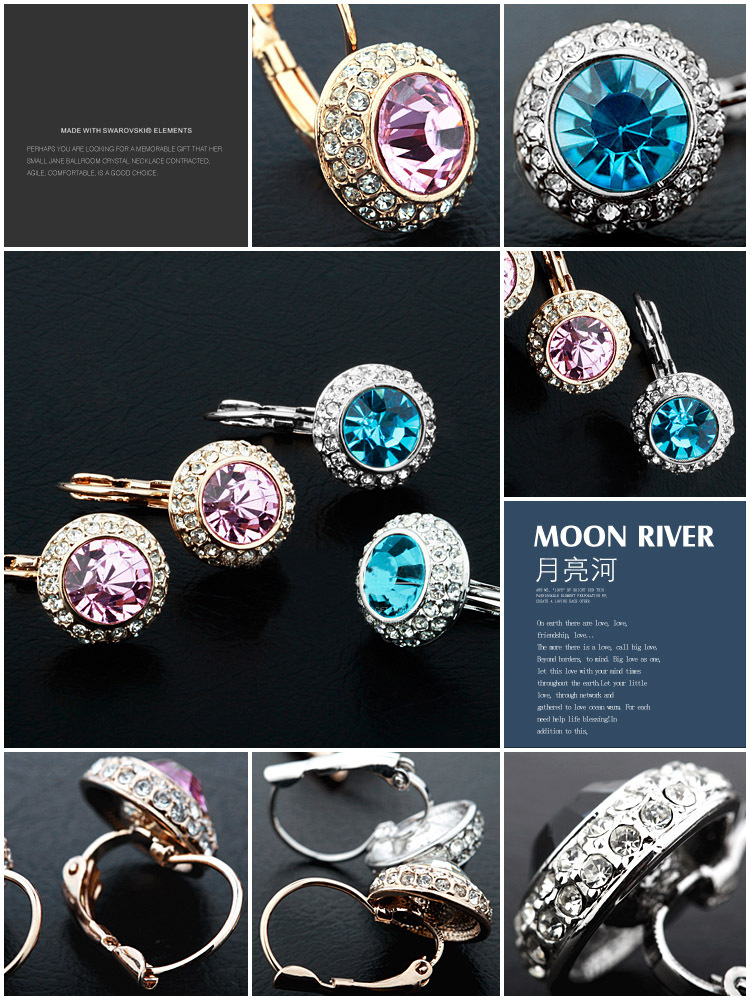 18K Real Gold Plated Austrian Crystal Clip on Drop Earrings for Women Moon Love Shiny Diamond Earrings Wedding Jewelry Birthday Gift