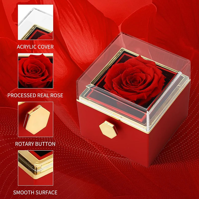 Jewelry Boxes Gifts for Girlfriend Rotating Eternal Rose Gift Box Necklace Set Preserved Flower Jewelry Box For Valentine Christmas Birthday 231219
