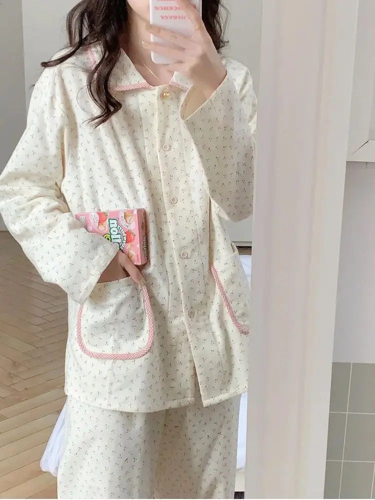 Women's Sleepwear 2024 Japanese Style Sweet Floral Pajama Set Women's Spring Ins Style Premium Casual Loungewear Two-Piece Set 231219