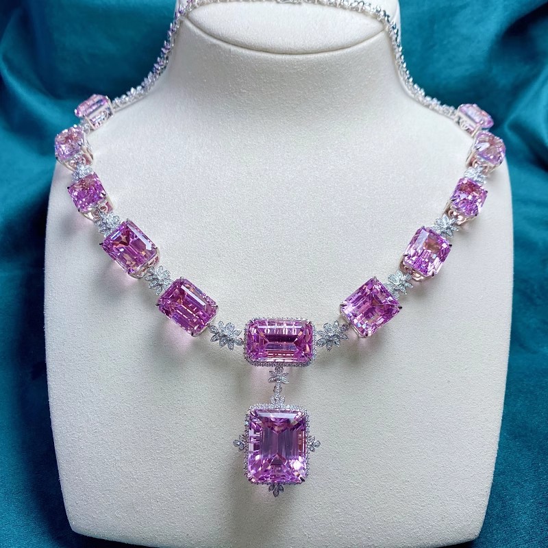 Necklace Party Open Ring Drop Earring Gift Choucong Brand Handmade Wedding Sets Jewelry Sterling Sier Princess Cut Pink Topaz Dia