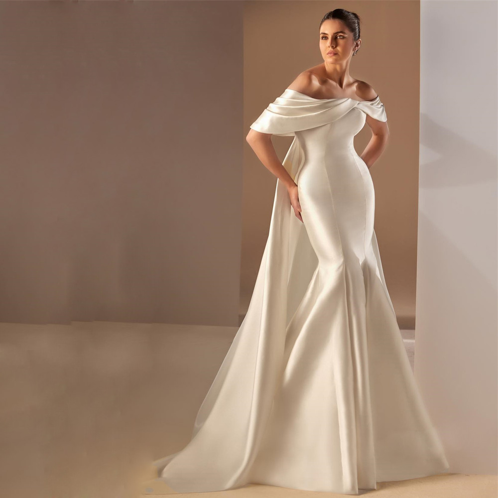 Backs Mermaid Cowl Wedding Dresses Off The Shoulder Satin Bridal Gown Custom Made Sweep Train Robe De Mariee