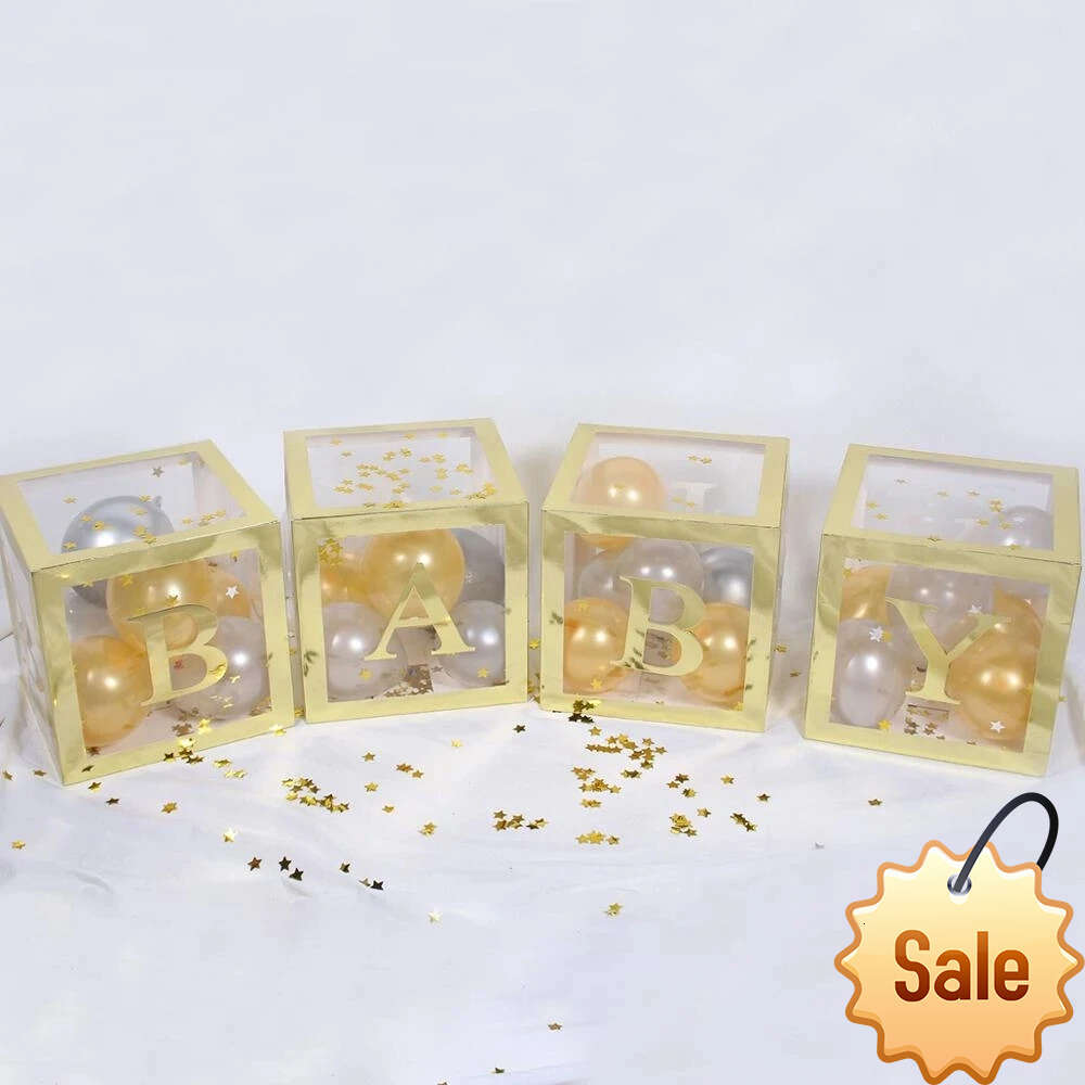 Gold Transparent Name Balloon Box Letter Birthday Party Gender Reveal Baptism Decoration First 1 st Birthday Baby Shower Decor Party Favor Holiday Sup