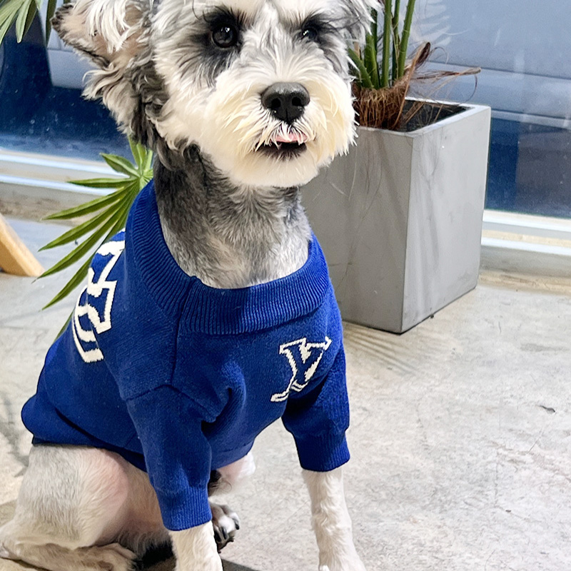 Designer Clothes Brands Dog Apparel Winter Warm Pet Sweater Knitted Pullover Cold Weather Pets Coats Puppy Cat Sweatshirt Clothing for Small Dogs Blue