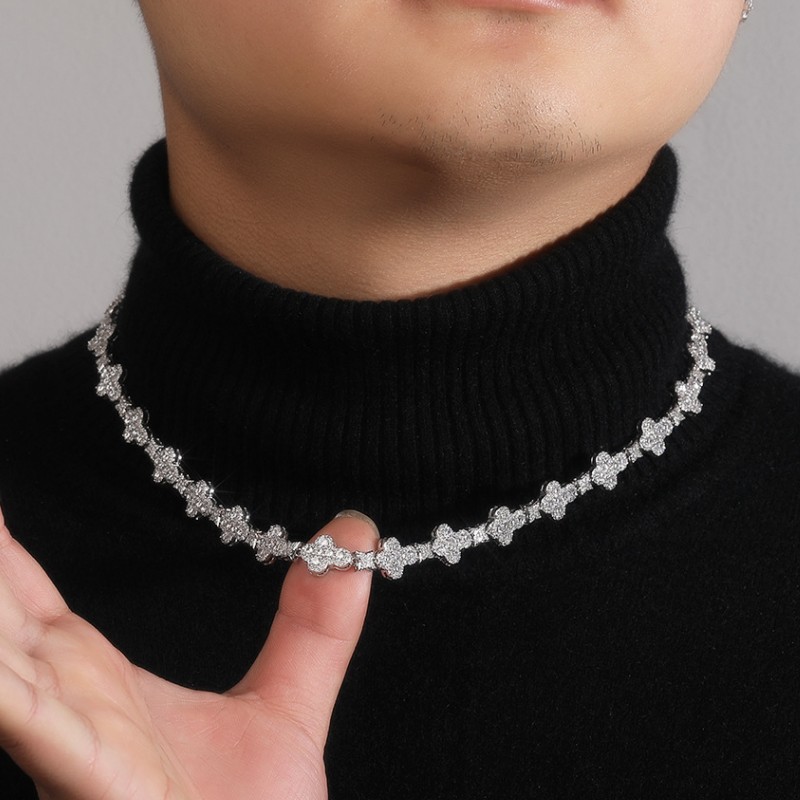 necklace moissanite chain 10mm16/18/20inch Gold Plated Bg CZ Cross Cuban Bracelet ks Hip Hop Jewelry For Men Women