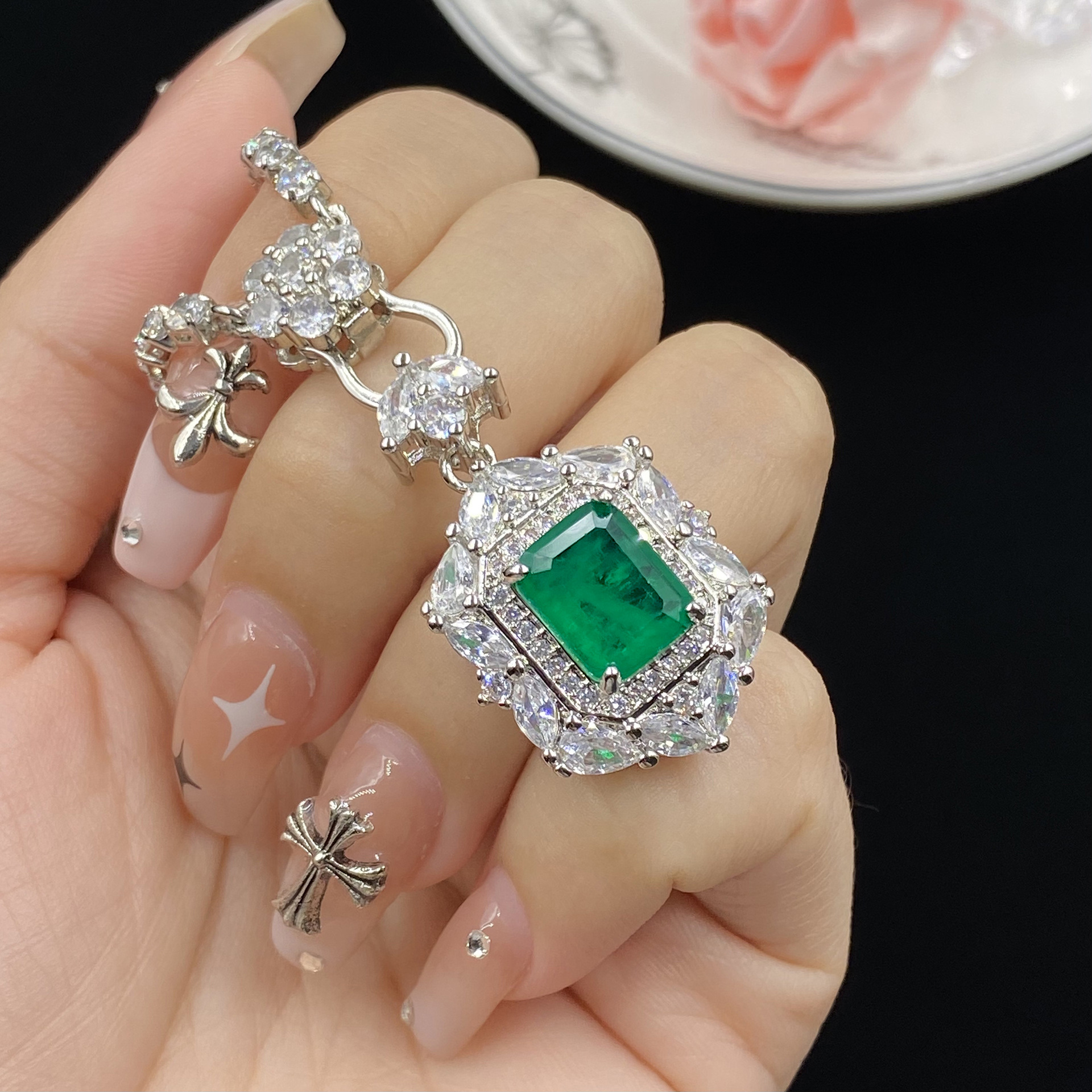 Valuable Lab Emerald Diamond Jewelry set 925 Sterling Silver Engagement Wedding Rings Earrings Necklace Bracelet For Women Gift
