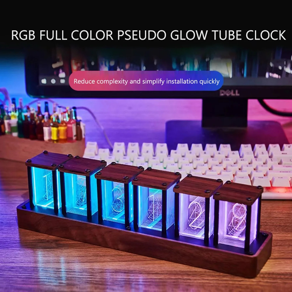 Nixie Tubes Clock Glow Tube Clock RGB Screen Digital Clock DIY Analog Digital Tube Desktop Digital Clock Decoration Gift 231220