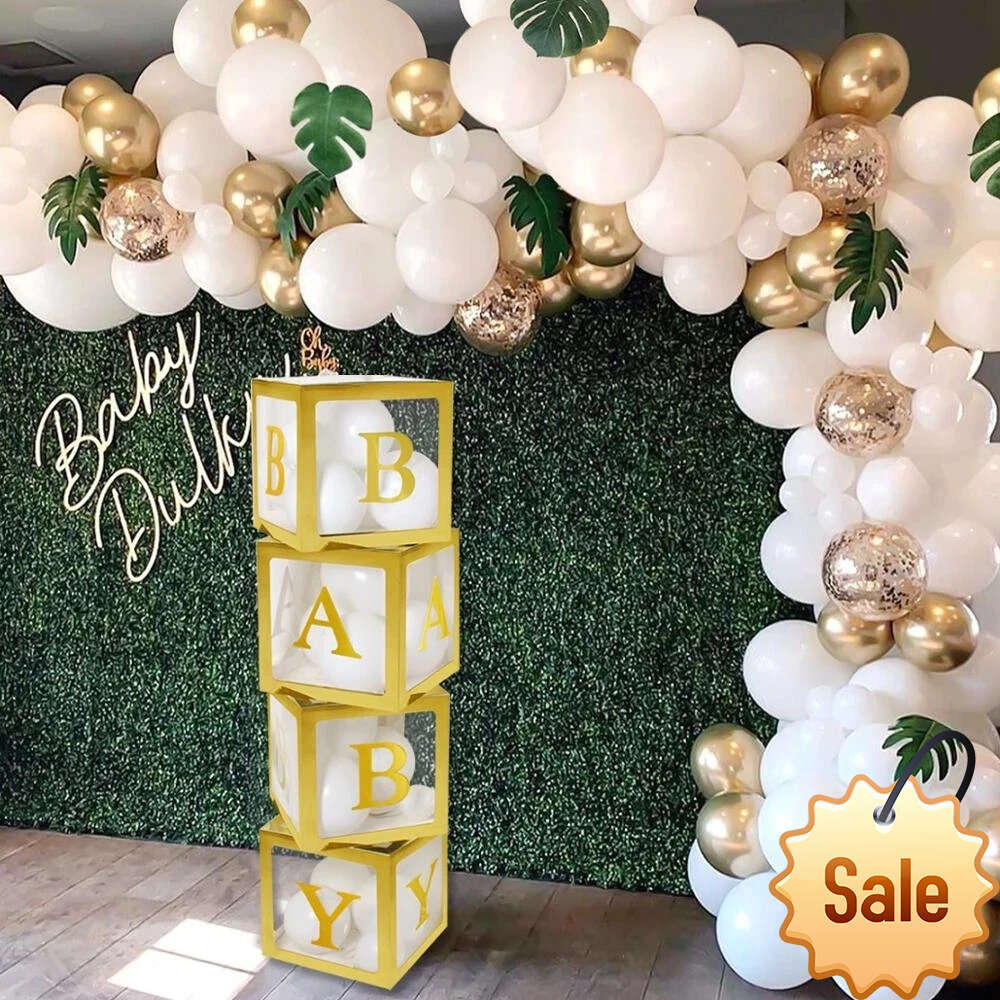 Gold Transparent Name Balloon Box Letter Birthday Party Gender Reveal Baptism Decoration First 1 st Birthday Baby Shower Decor Party Favor Holiday Sup
