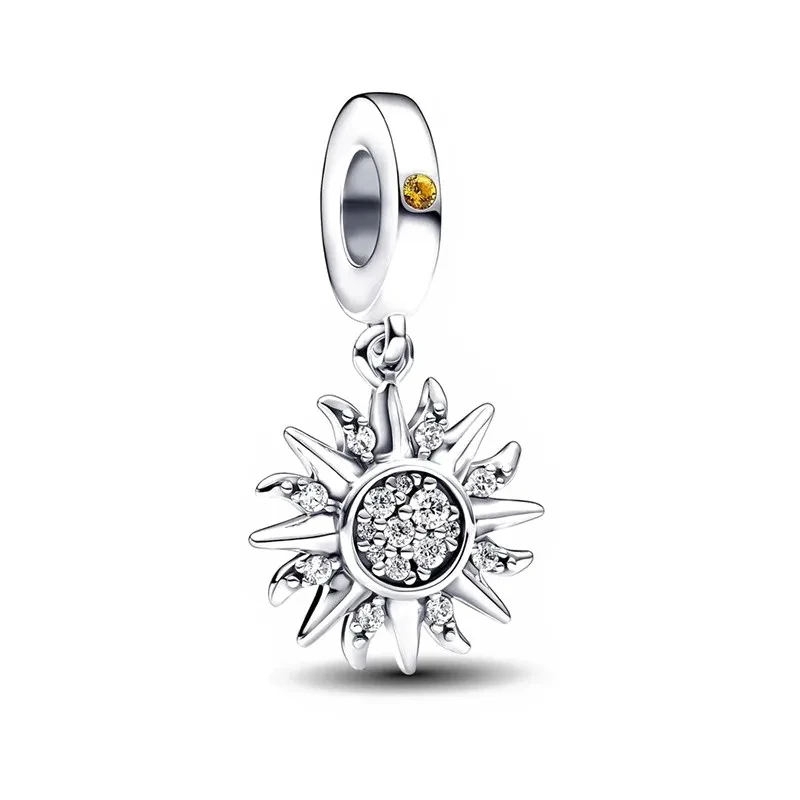 925 Silver New Women's Sparkling Two Tone Sun Eternal Love Star Logo Pendant Suitable for Original Fashion Bracelet Necklace Beads Charm Jewelry 