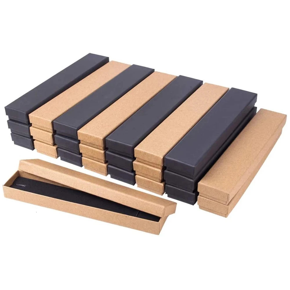 Jewelry Boxes 12 pcs 21x4x2cm Rectangle Cardboard Jewelry Set Box for Ring Necklace gift boxes for jewellery packaging with Sponge inside F70 231219