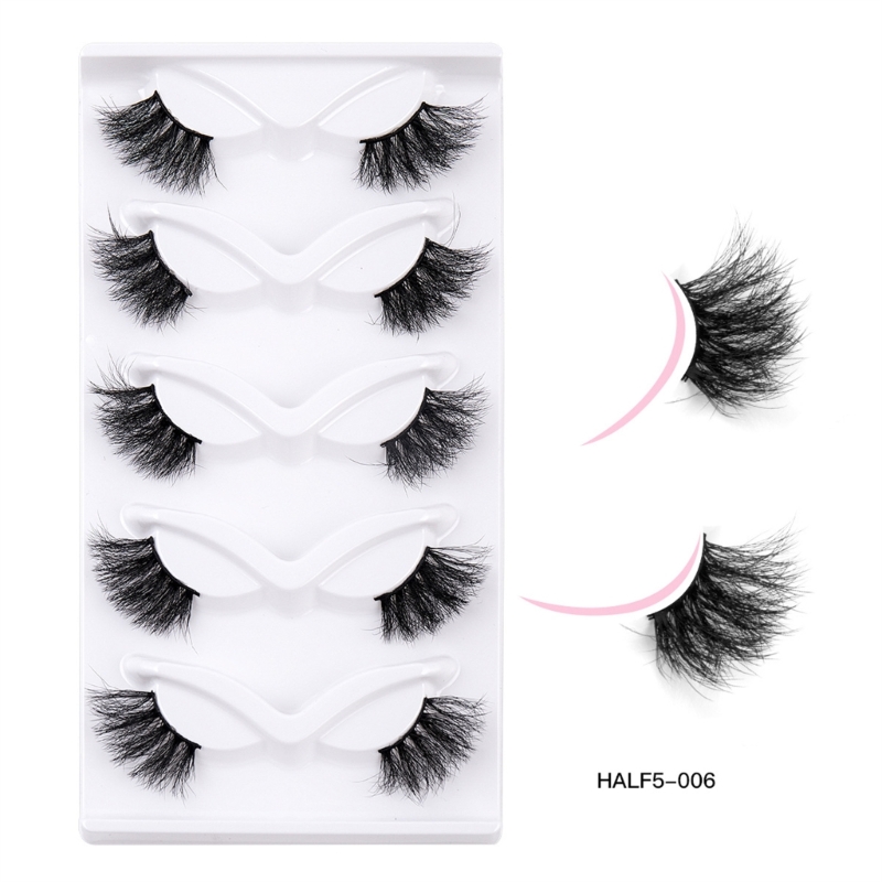 False - Lightweight Furry Half Lashes for a Wispy Cat Eye Look, 3D Effect, Natural Faux Eyelashes X250925