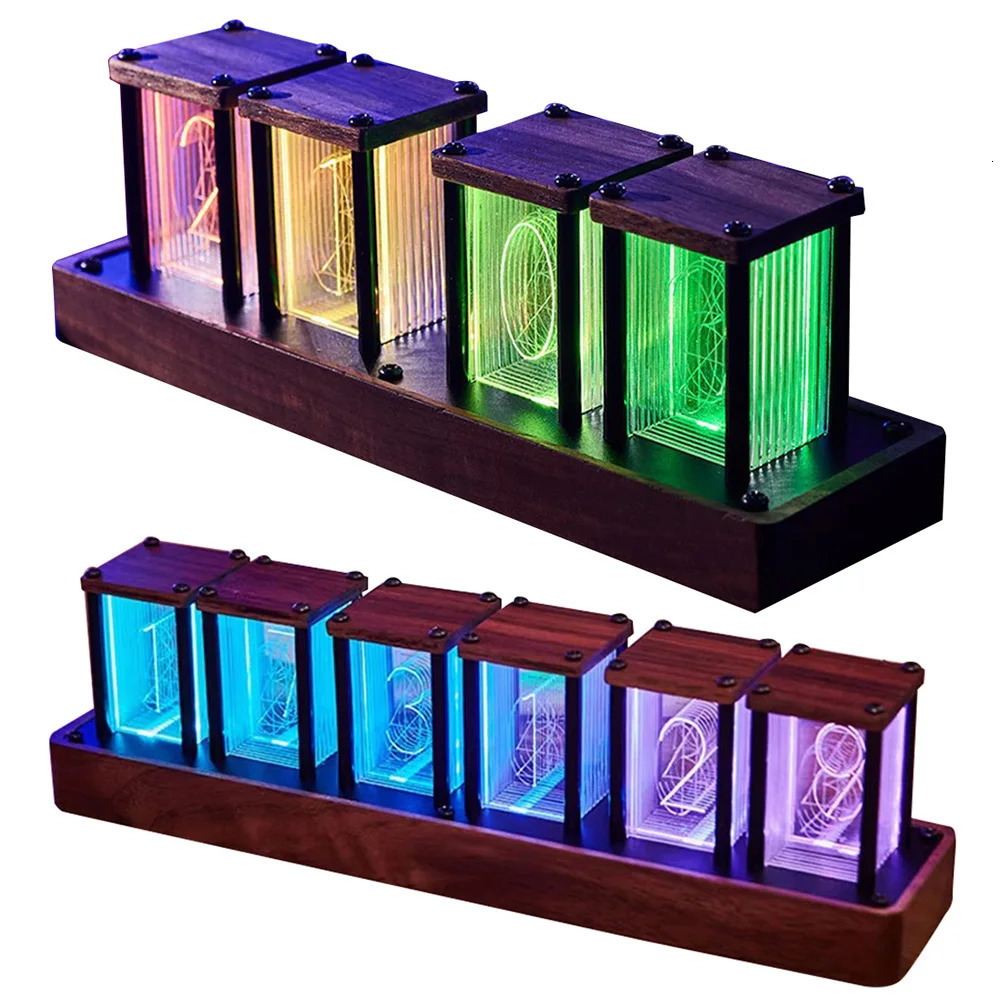 Nixie Tubes Clock Glow Tube Clock RGB Screen Digital Clock DIY Analog Digital Tube Desktop Digital Clock Decoration Gift 231220