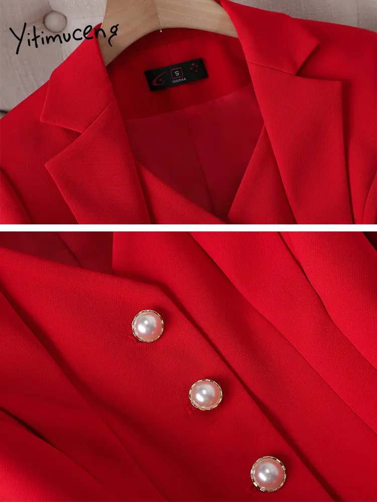 Yitimuceng Solid Suits for Women 2023 Fashion Office Ladies Single Breasted Long Sleeve Blazer Chic Slim Pants Set 231220