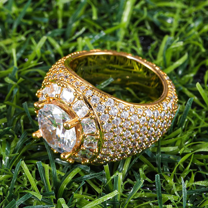 Band Rings Hip Hop Bling Iced Out Baguette Big Clustered Band Cubic Zircon Rings Tready Copper Zirconia Ring For Men Jewelry 231219