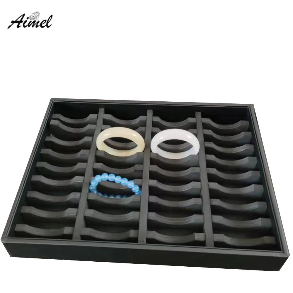 Jewelry Boxes 40 Slot Bangle Jewelry Storage Box Black Jade Bracelet Display Tray Pen Badge Organizer Case Bangle Packaging Box Showcase 231219
