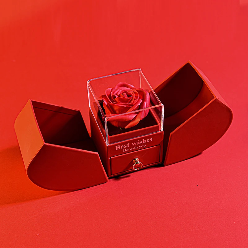Jewelry Boxes Gift for Women Eternal Rose Gift Box /w Heart Necklace I Love You To The Moon and Back Flower Jewelry Box for Wedding Birthday 231219