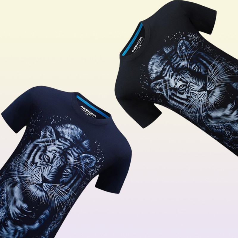 Summer 3d printed shortsleeved Tshirt men039s compassionate tiger casual half sleeve