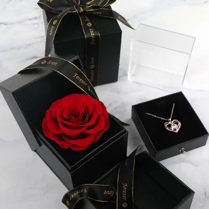 Jewelry Boxes Preserved Rose with Gift Box Eternal Rose Box Gifts for Her Mom Grandma Wife Daughter Women Xmas Valentine's Day Birthday 231219