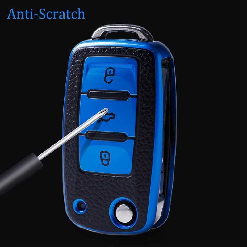 Car Key Leather key case full protective bag for Volkswagen Polo Tiguan Passat Golf Jetta Lavida Skoda Octavia H250113