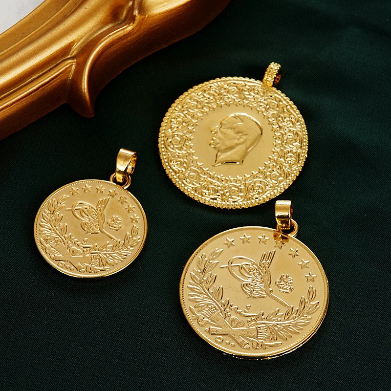 Pendant Necklaces Turkish Coin Gold Color Arabic Totem Necklace Pendants Copper Bridal Gifts Muslim Ethnic Wedding Jewelry Bijoux Women 231219