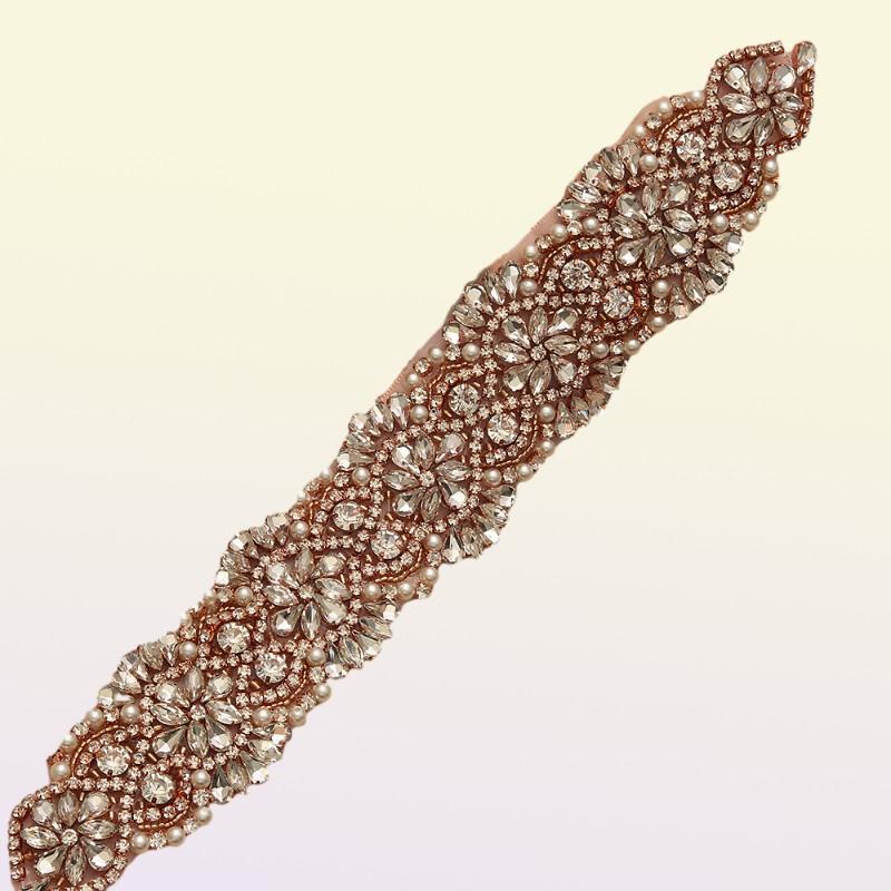 MissRDress Feminine Rose Gold Wedding Dress Belt Crystal Jeweled Ribbon Rhinestones Wedding Belt For Wedding Dresses YS832
