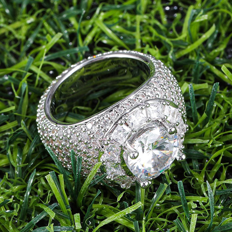 Band Rings Hip Hop Bling Iced Out Baguette Big Clustered Band Cubic Zircon Rings Tready Copper Zirconia Ring For Men Jewelry 231219