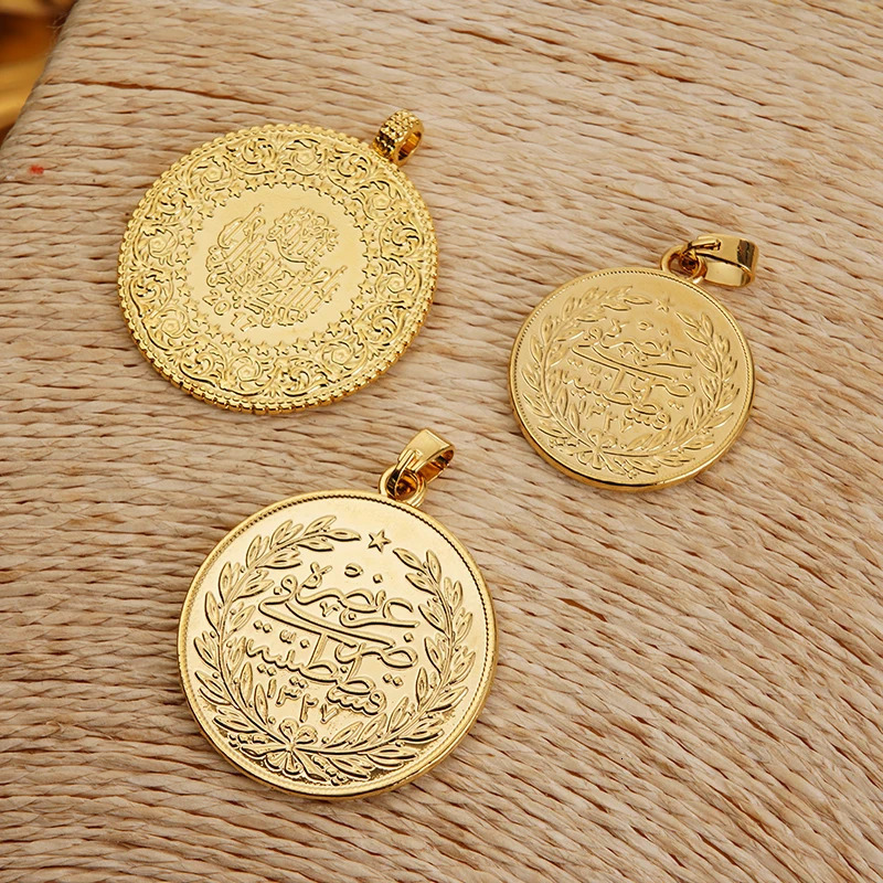 Pendant Necklaces Turkish Coin Gold Color Arabic Totem Necklace Pendants Copper Bridal Gifts Muslim Ethnic Wedding Jewelry Bijoux Women 231219