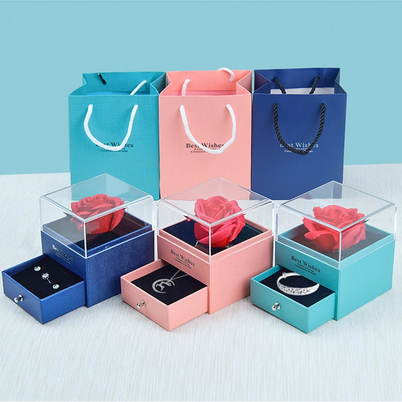 Jewelry Boxes Eternal Rose Flower Jewelry Gift Box Ring Earrings Necklace Storage Boxes Wedding Christmas Valentines Artificial Jewellery Case 231219