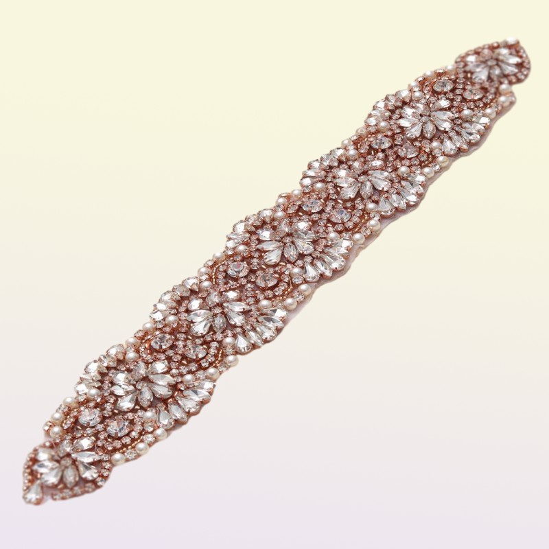 MissRDress Feminine Rose Gold Wedding Dress Belt Crystal Jeweled Ribbon Rhinestones Wedding Belt For Wedding Dresses YS832