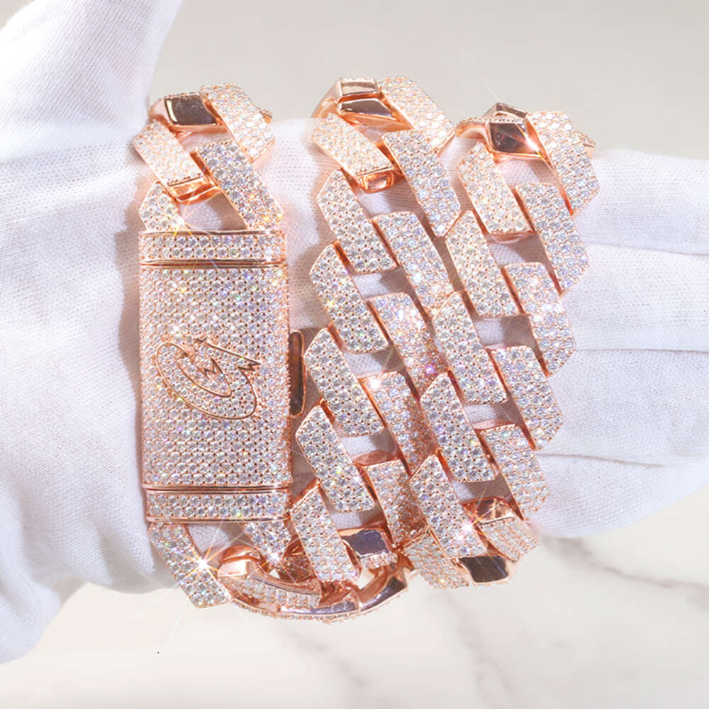 Customized 25.5mm Hip Hop Jewelry S925 Silver Solid Back Cuban Link Chain d Color Vvs Moissanite Rose Gold Plated Heavy Chain