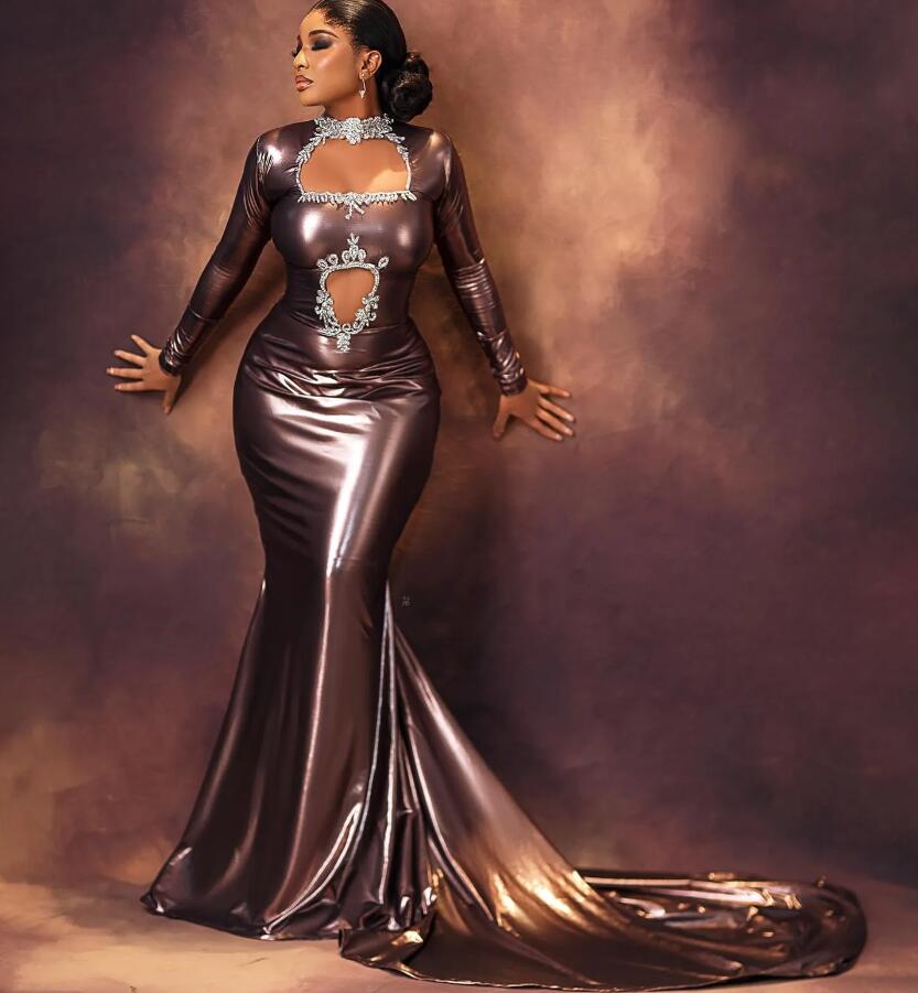 2024 Aso Ebi Chocolate Mermaid Prom Dress Beaded Crystals Satin Evening Second Reception Birthday Engagement Gown Robe De Soiree