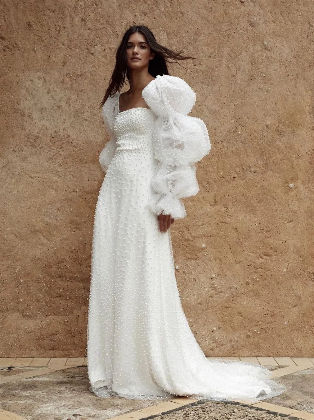 A-line Wedding Dress Women 2024 Square Neck Puffy Long Sleeves Backless Country Bridal Bride Party Gowns Vestido De Novia Customed