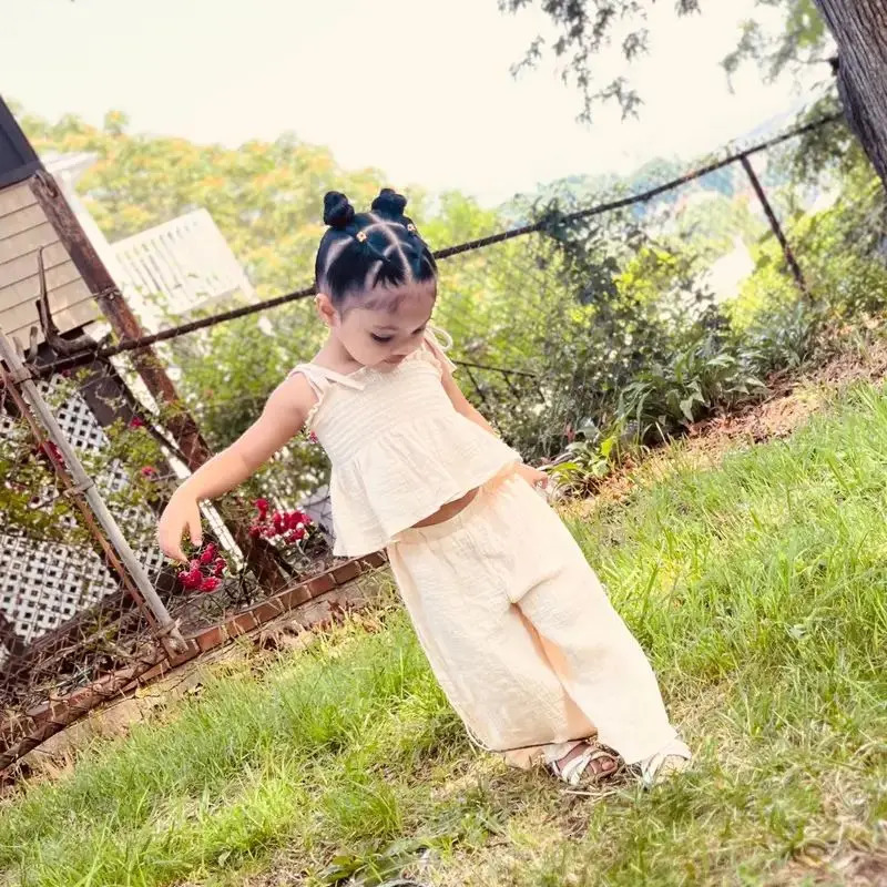 Clothing Sets Baby Girl Muslin Cotton Sets Clothing for Girls Kids born Item Summer Solid Color Sleveless Short Wide Leg Pants Camisole 231219