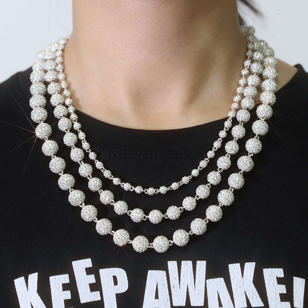 Yu Ying 925 Solid Silver 4mm 8mm 10mm Wide Chain Vvs Round Moissanite Ball Shape Cuban Link Chain for Hip Hop Jewelry