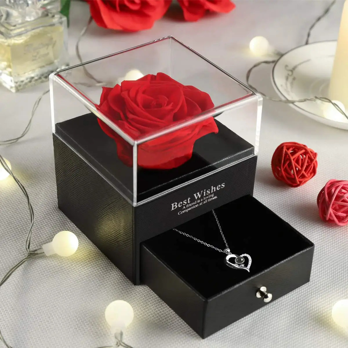 Jewelry Boxes Eternal Rose Flower Jewelry Gift Box Ring Earrings Necklace Storage Boxes Wedding Christmas Valentines Artificial Jewellery Case 231219